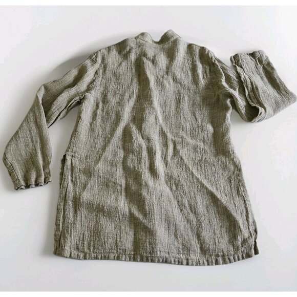 Tobasco Top Women US 10 /46 Olive LS Linen Blend Italy Breathable Summer Buttons - Picture 14 of 16